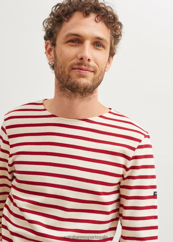 Saint James méridien moderne écru/marron unisexe marinière originale en coton épais ZZ48R2159