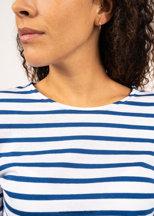Saint James minquidame blanc/bleu roi femmes marinière à manches longues, coupe en coton doux ZZ48R222