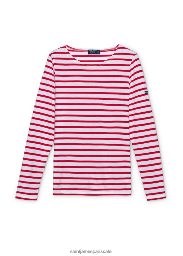 Saint James minquidame blanc rouge femmes marinière à manches longues, coupe en coton doux ZZ48R261