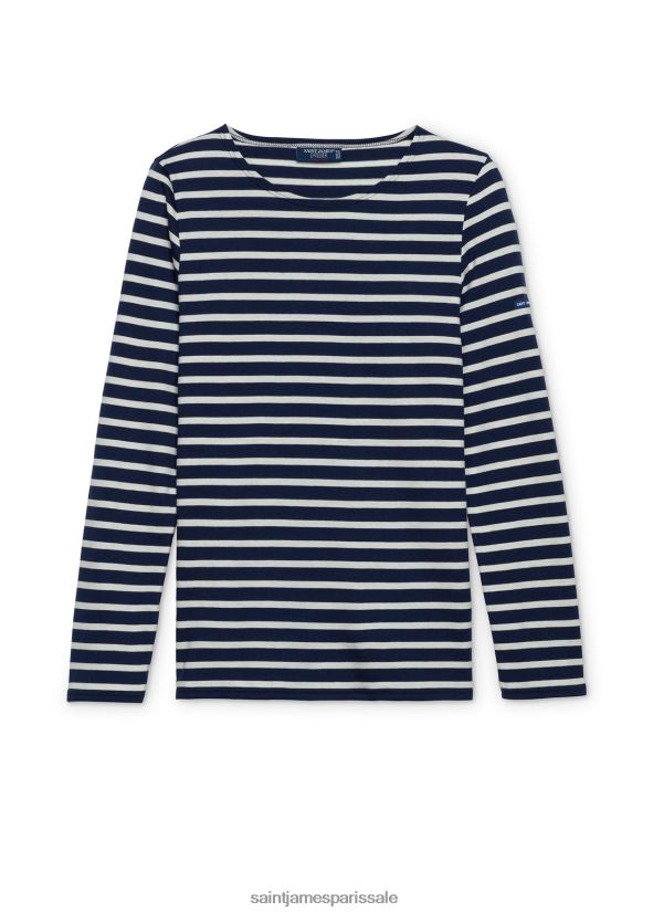 Saint James minquidame bleu marine/écru femmes marinière à manches longues, coupe en coton doux ZZ48R263