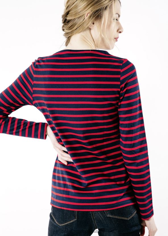 Saint James minquidame bleu marine/rouge femmes marinière à manches longues, coupe en coton doux ZZ48R210