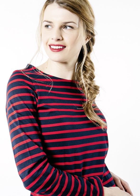 Saint James minquidame bleu marine/rouge femmes marinière à manches longues, coupe en coton doux ZZ48R210