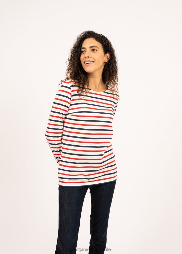 Saint James minquidame écru/marine/rouge femmes marinière tricolore en coton léger ZZ48R278