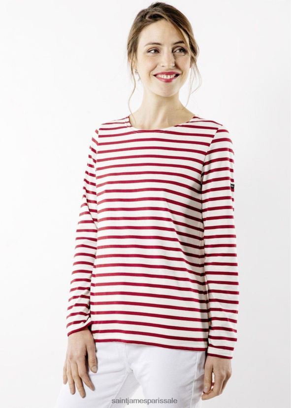 Saint James minquidame écru/marron femmes marinière à manches longues, coupe en coton doux ZZ48R231