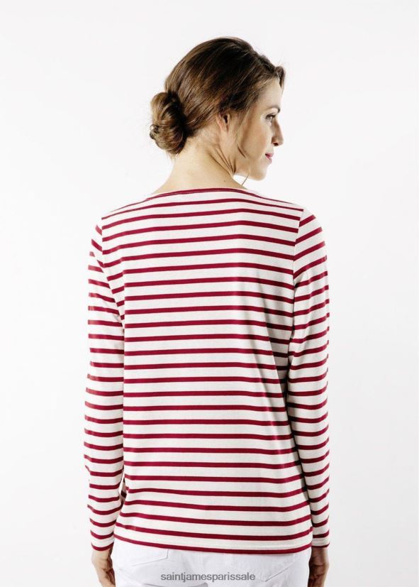 Saint James minquidame écru/marron femmes marinière à manches longues, coupe en coton doux ZZ48R231