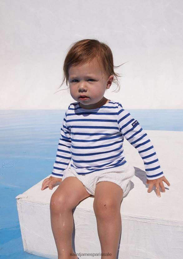 Saint James minquiers enfants blanc/bleu roi unisexe marinière authentique pour enfant en coton doux ZZ48R2174