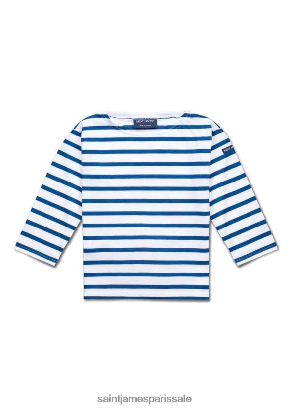 Saint James minquiers enfants blanc/bleu roi unisexe marinière authentique pour enfant en coton doux ZZ48R2174