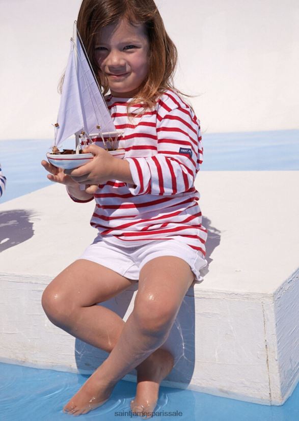 Saint James minquiers enfants blanc rouge unisexe marinière authentique pour enfant en coton doux ZZ48R2175