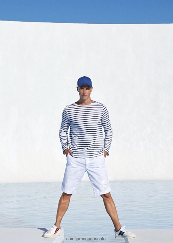 Saint James minquiers moderne Navet blanc Hommes authentique chemise à rayures bretonnes en coton doux ZZ48R218