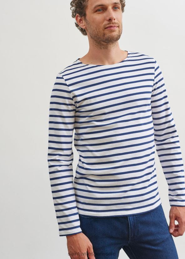 Saint James minquiers moderne Navet blanc Hommes authentique chemise à rayures bretonnes en coton doux ZZ48R218