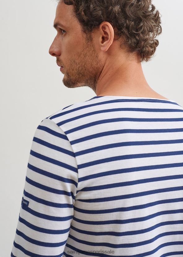 Saint James minquiers moderne Navet blanc Hommes authentique chemise à rayures bretonnes en coton doux ZZ48R218