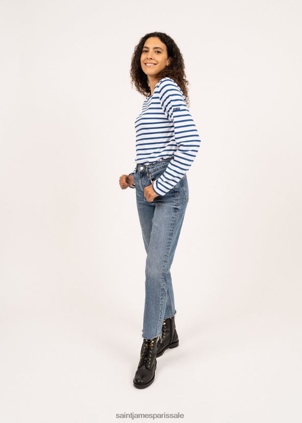 Saint James minquiers moderne blanc/bleu roi Hommes authentique chemise à rayures bretonnes en coton doux ZZ48R254