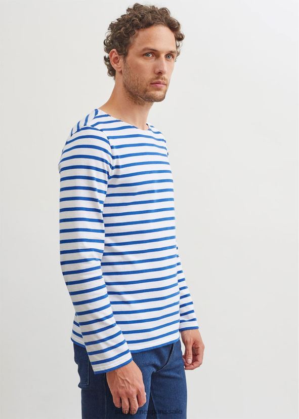 Saint James minquiers moderne blanc/bleu roi Hommes authentique chemise à rayures bretonnes en coton doux ZZ48R254