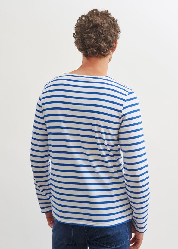 Saint James minquiers moderne blanc/bleu roi Hommes authentique chemise à rayures bretonnes en coton doux ZZ48R254