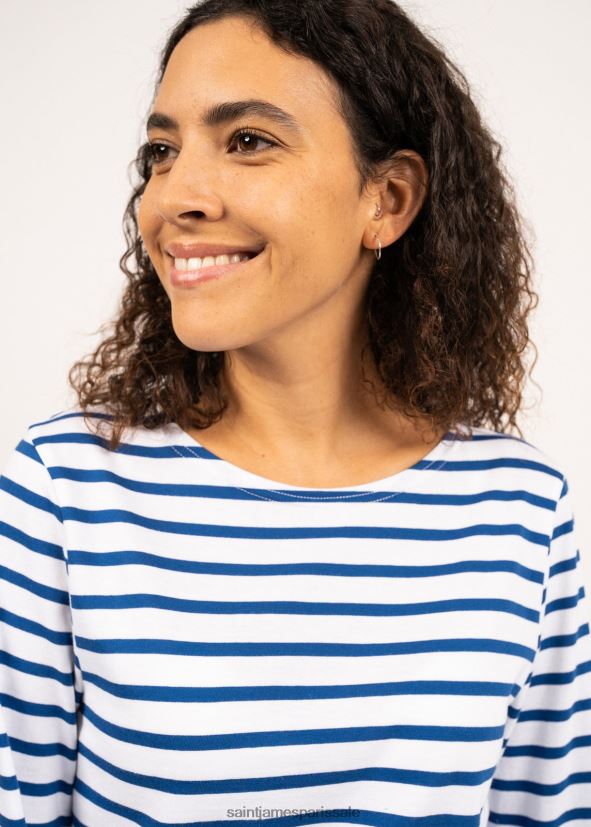 Saint James minquiers moderne blanc/bleu roi Hommes authentique chemise à rayures bretonnes en coton doux ZZ48R254