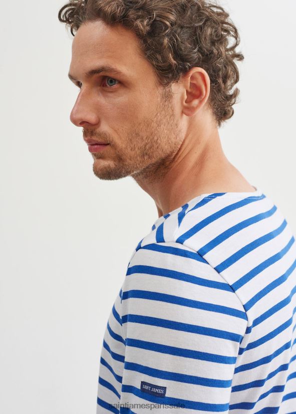 Saint James minquiers moderne blanc/bleu roi Hommes authentique chemise à rayures bretonnes en coton doux ZZ48R254