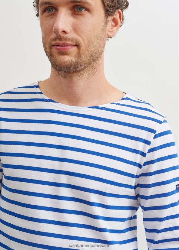 Saint James minquiers moderne blanc/bleu roi Hommes authentique chemise à rayures bretonnes en coton doux ZZ48R254