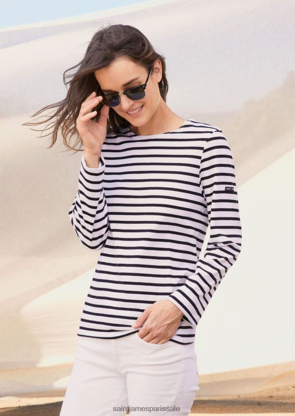 Saint James minquiers moderne blanc noir Hommes authentique chemise à rayures bretonnes en coton doux ZZ48R273