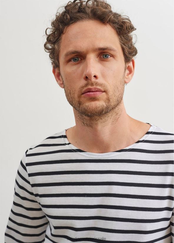 Saint James minquiers moderne blanc noir Hommes authentique chemise à rayures bretonnes en coton doux ZZ48R273