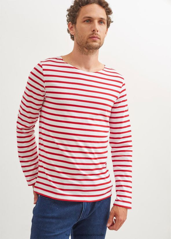 Saint James minquiers moderne blanc rouge Hommes authentique chemise à rayures bretonnes en coton doux ZZ48R272