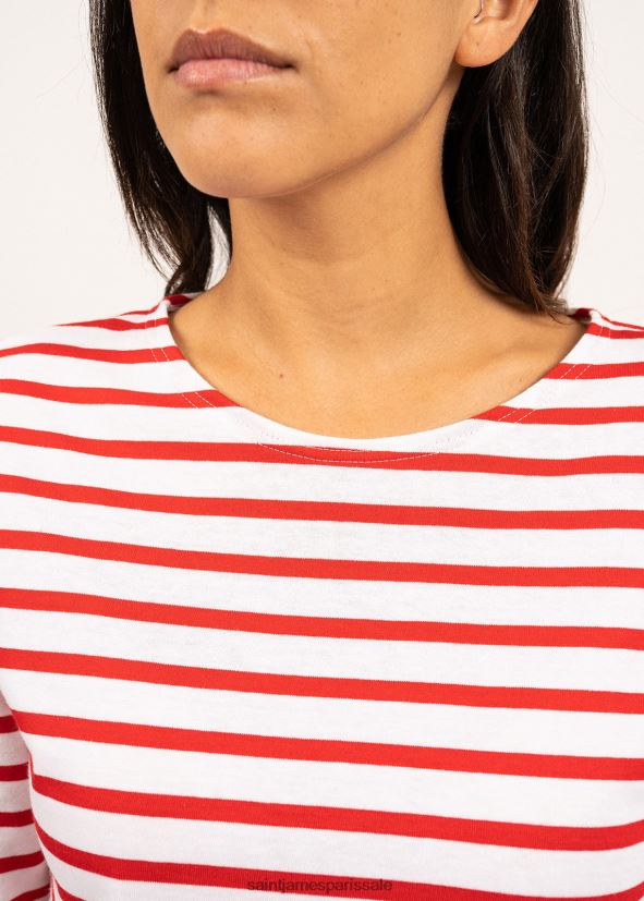 Saint James minquiers moderne blanc rouge Hommes authentique chemise à rayures bretonnes en coton doux ZZ48R272