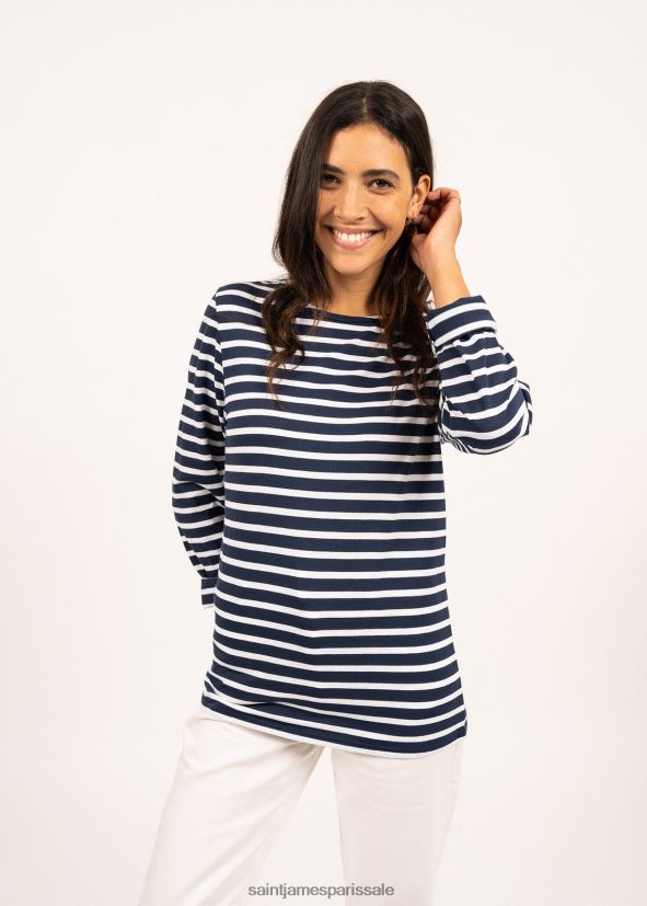 Saint James minquiers moderne bleu marine/blanc Hommes authentique chemise à rayures bretonnes en coton doux ZZ48R271