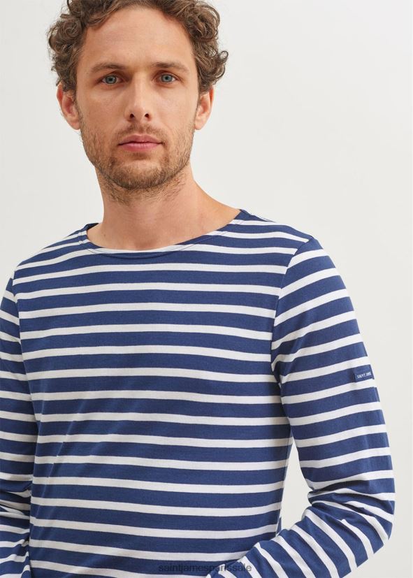 Saint James minquiers moderne bleu marine/blanc Hommes authentique chemise à rayures bretonnes en coton doux ZZ48R271