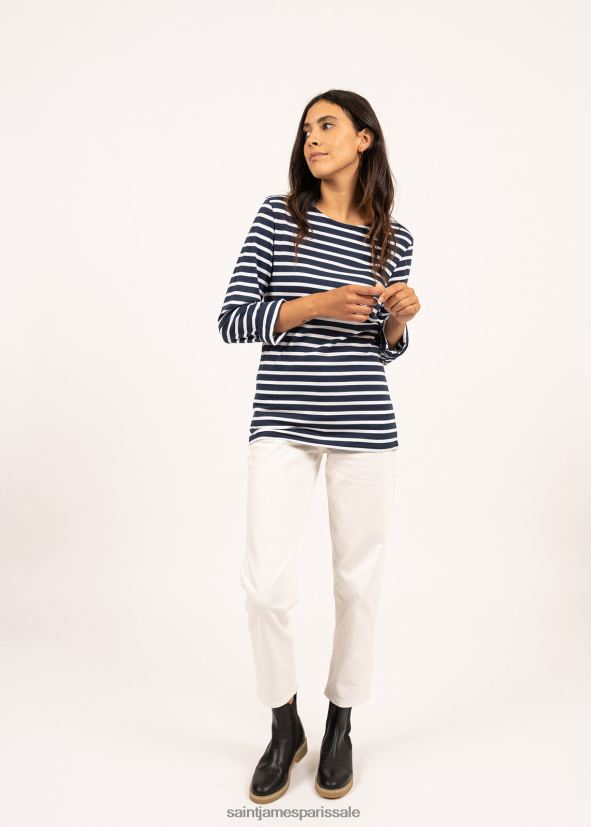 Saint James minquiers moderne bleu marine/blanc Hommes authentique chemise à rayures bretonnes en coton doux ZZ48R271