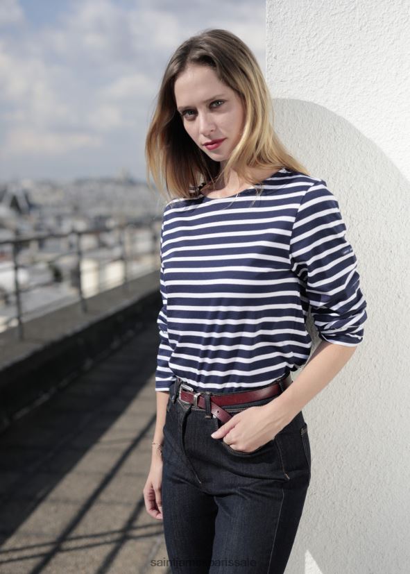 Saint James minquiers moderne bleu marine/blanc Hommes authentique chemise à rayures bretonnes en coton doux ZZ48R271