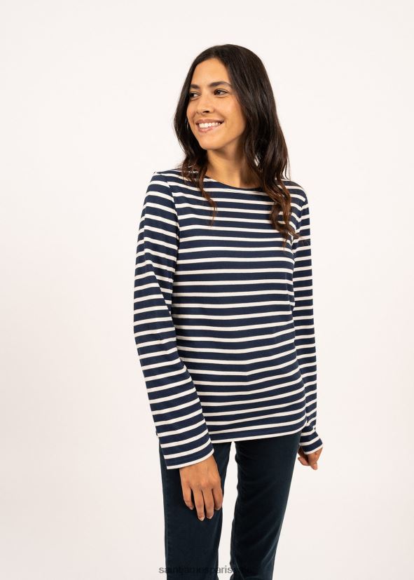 Saint James minquiers moderne bleu marine/écru Hommes authentique chemise à rayures bretonnes en coton doux ZZ48R275