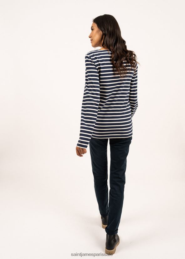 Saint James minquiers moderne bleu marine/écru Hommes authentique chemise à rayures bretonnes en coton doux ZZ48R275