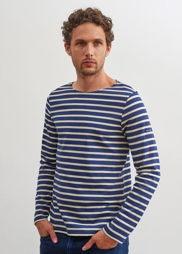 Saint James minquiers moderne bleu marine/écru Hommes authentique chemise à rayures bretonnes en coton doux ZZ48R275