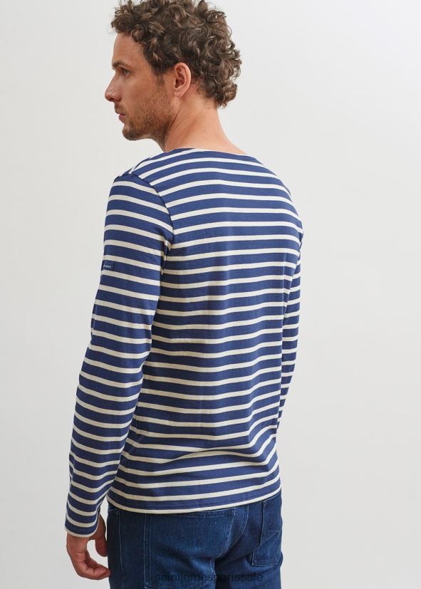 Saint James minquiers moderne bleu marine/écru Hommes authentique chemise à rayures bretonnes en coton doux ZZ48R275
