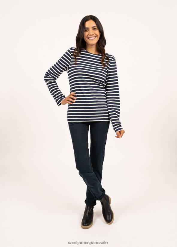 Saint James minquiers moderne bleu marine/écru Hommes authentique chemise à rayures bretonnes en coton doux ZZ48R275