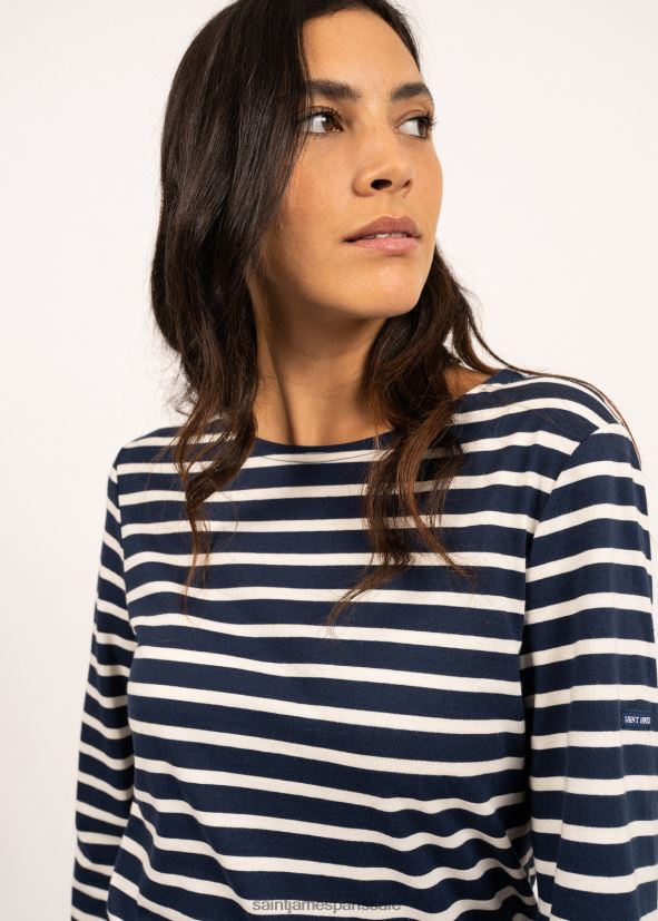 Saint James minquiers moderne bleu marine/écru Hommes authentique chemise à rayures bretonnes en coton doux ZZ48R275