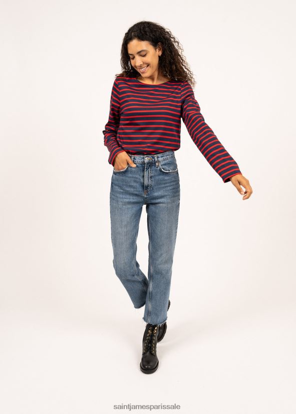 Saint James minquiers moderne bleu marine/rouge Hommes authentique chemise à rayures bretonnes en coton doux ZZ48R274