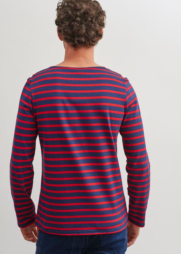 Saint James minquiers moderne bleu marine/rouge Hommes authentique chemise à rayures bretonnes en coton doux ZZ48R274