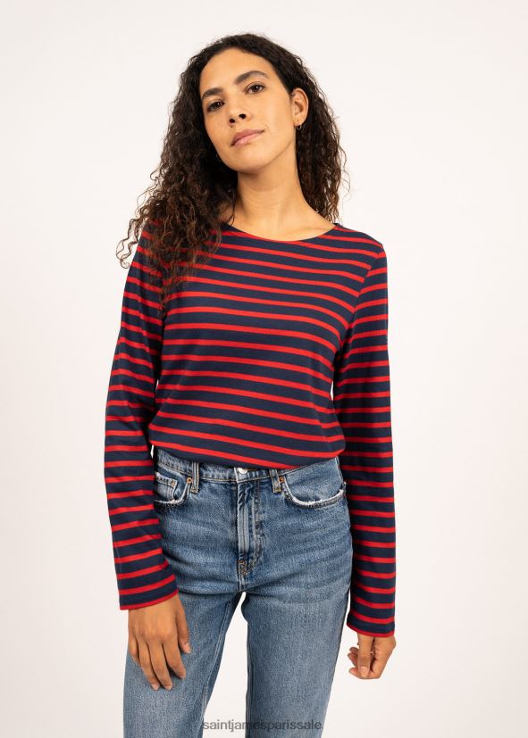 Saint James minquiers moderne bleu marine/rouge Hommes authentique chemise à rayures bretonnes en coton doux ZZ48R274