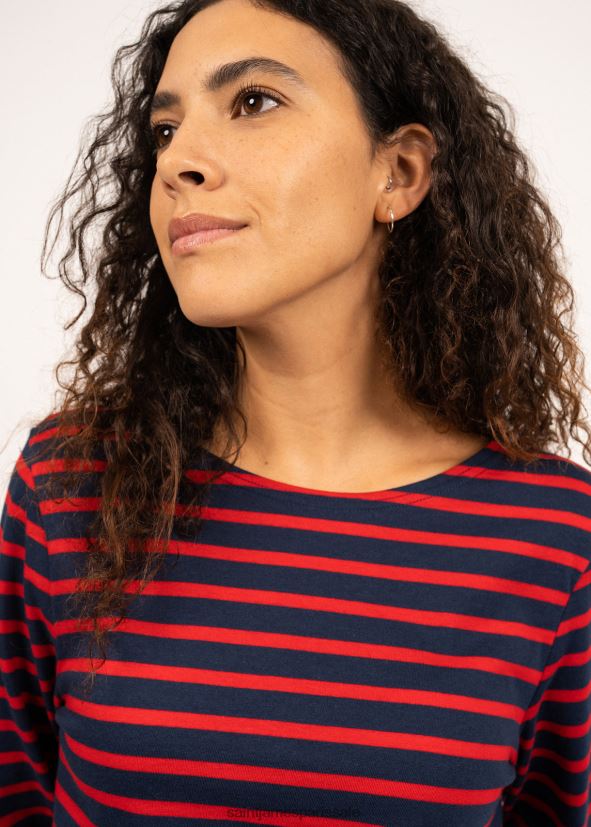 Saint James minquiers moderne bleu marine/rouge Hommes authentique chemise à rayures bretonnes en coton doux ZZ48R274