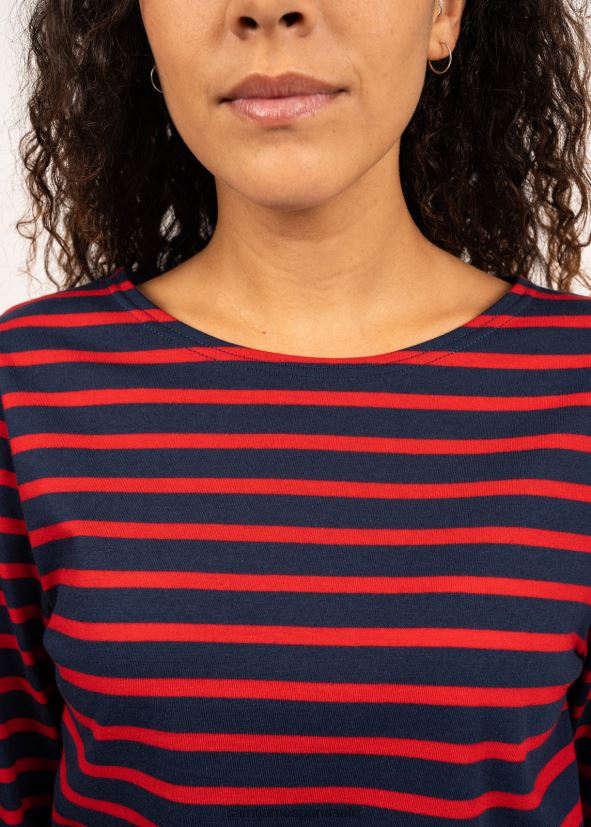 Saint James minquiers moderne bleu marine/rouge Hommes authentique chemise à rayures bretonnes en coton doux ZZ48R274