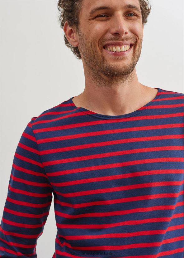 Saint James minquiers moderne bleu marine/rouge Hommes authentique chemise à rayures bretonnes en coton doux ZZ48R274