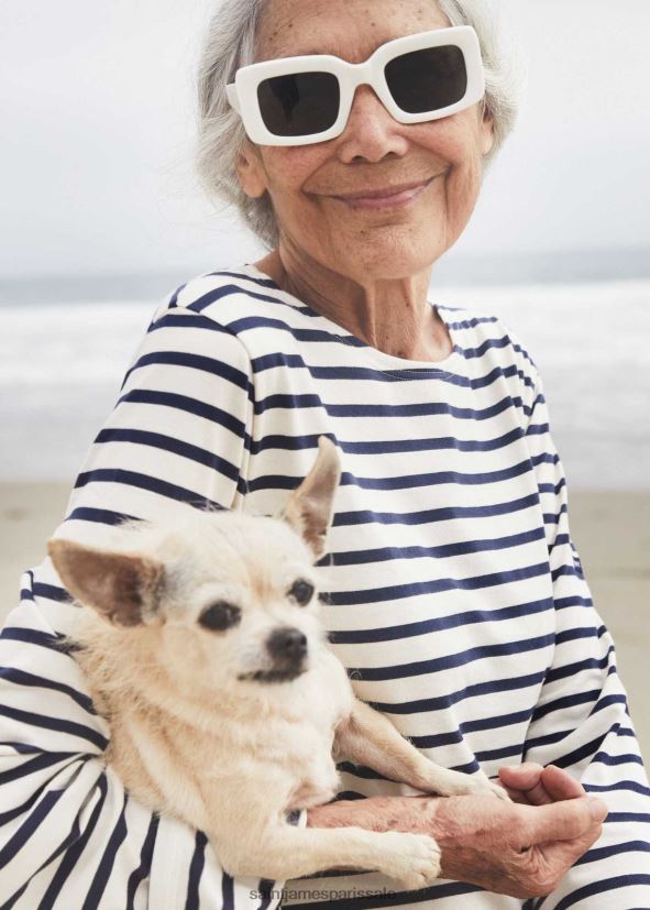 Saint James minquiers moderne écru/marine Hommes authentique chemise à rayures bretonnes en coton doux ZZ48R250