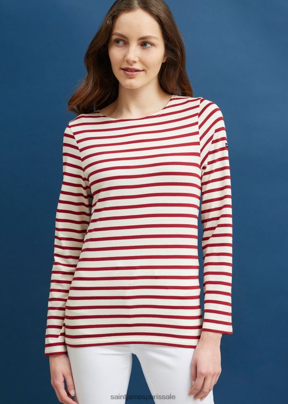 Saint James minquiers moderne écru/marron Hommes authentique chemise à rayures bretonnes en coton doux ZZ48R249