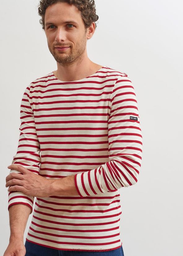 Saint James minquiers moderne écru/marron Hommes authentique chemise à rayures bretonnes en coton doux ZZ48R249