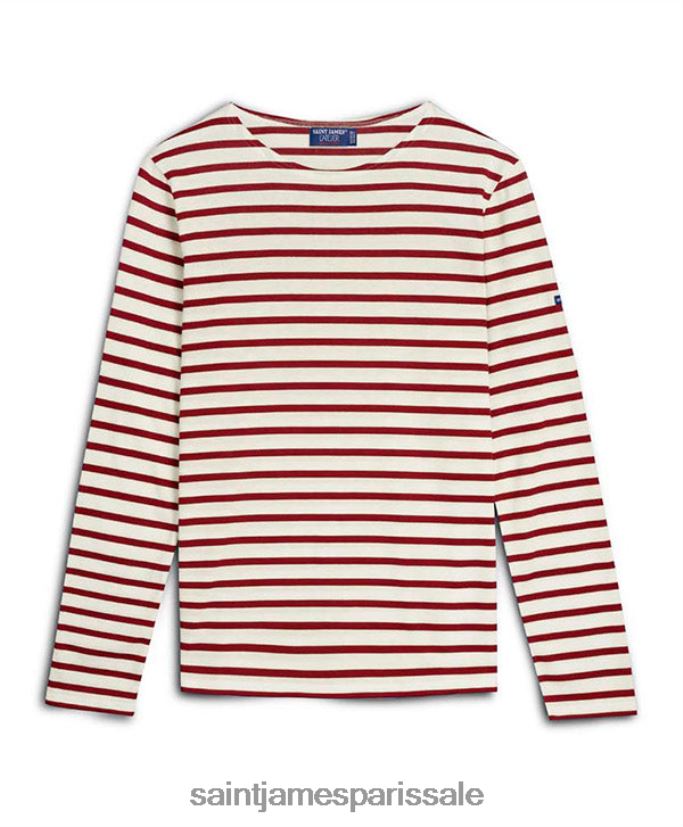 Saint James minquiers moderne écru/marron Hommes authentique chemise à rayures bretonnes en coton doux ZZ48R249