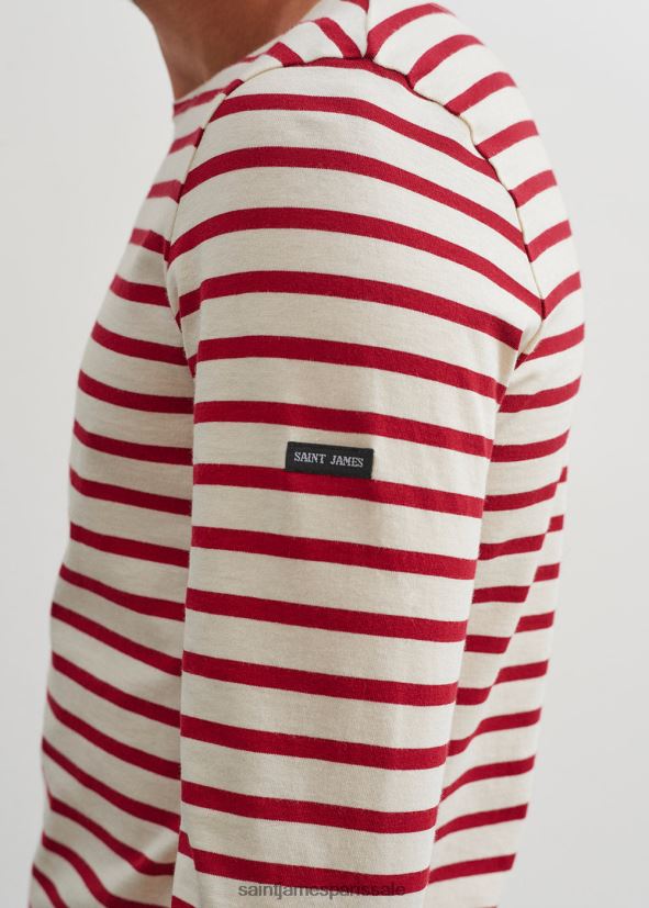 Saint James minquiers moderne écru/marron Hommes authentique chemise à rayures bretonnes en coton doux ZZ48R249