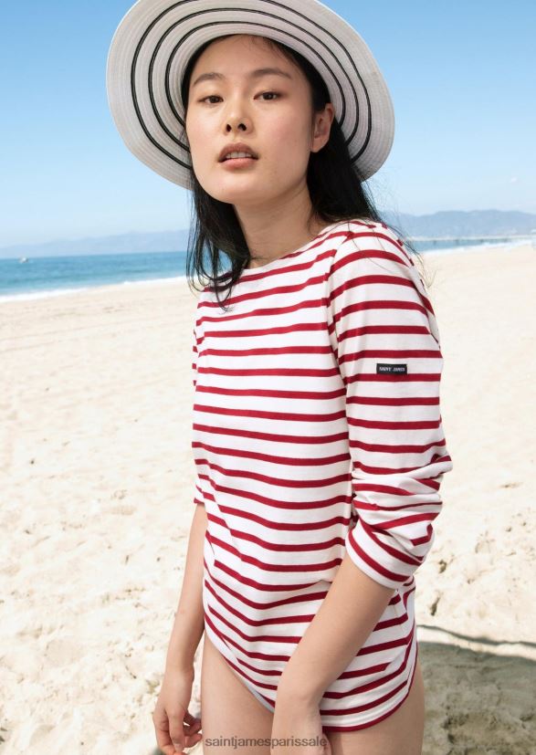 Saint James minquiers moderne écru/marron Hommes authentique chemise à rayures bretonnes en coton doux ZZ48R249