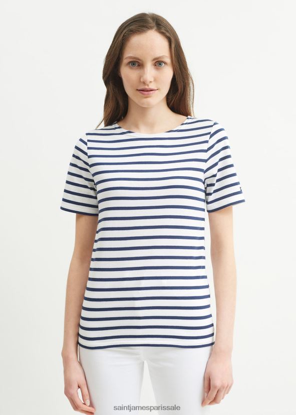 Saint James moderne Navet blanc unisexe chemise à manches courtes à rayures bretonnes en coton doux ZZ48R244