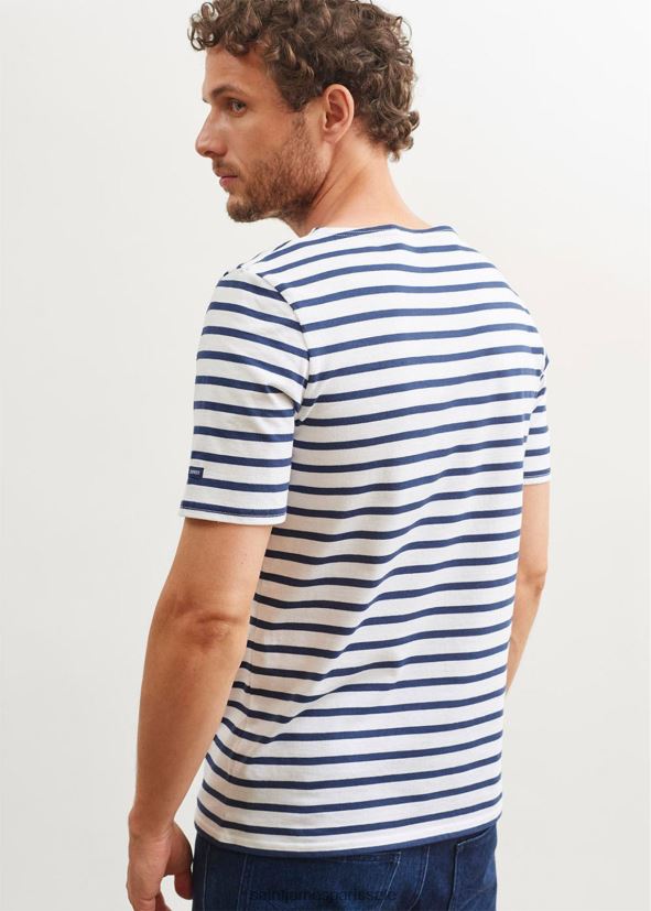 Saint James moderne Navet blanc unisexe chemise à manches courtes à rayures bretonnes en coton doux ZZ48R244