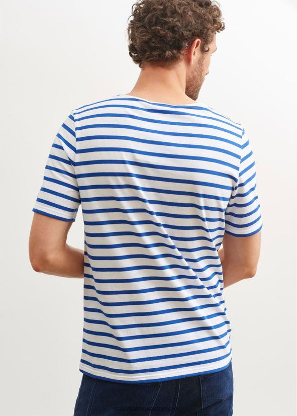 Saint James moderne blanc/bleu roi unisexe chemise à manches courtes à rayures bretonnes en coton doux ZZ48R243